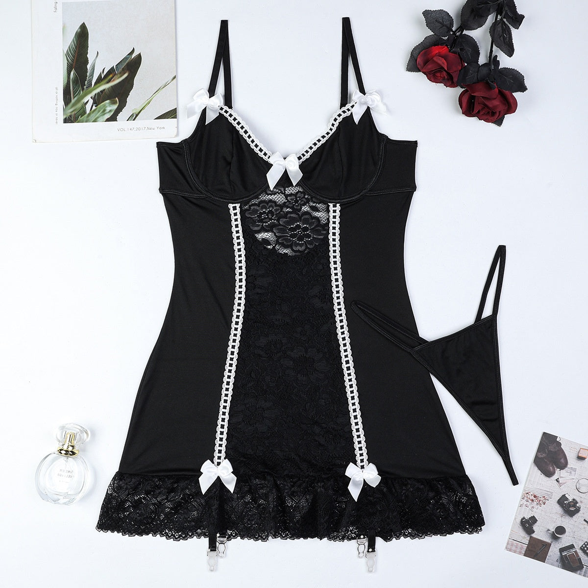 Sexy Lingerie Lace Temptation Dress and Thong Two-Piece Set